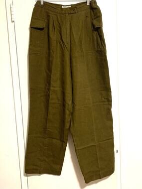 Rafaella Olive 100% Linen Cargo Trousers for Women